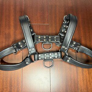 Men Leather Harness Bear Logo Black Size Large 8.5 10 Condition